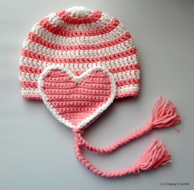 Free Pattern Crochet Valentine Heart Earflap Hat