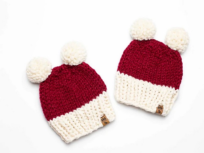 Crochet Santa Double Pom Christmas Hat Pattern
