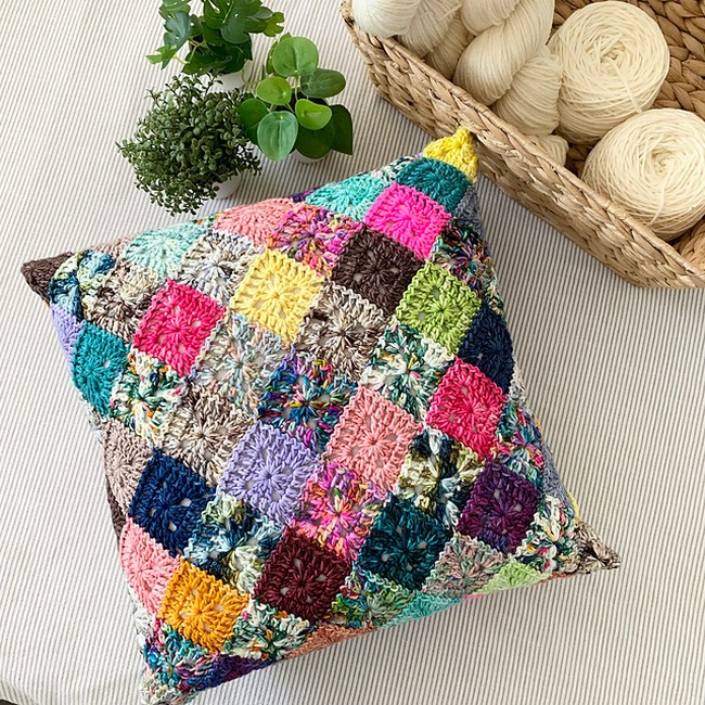 Crochet Solid Scrappy Granny Pillow Pattern