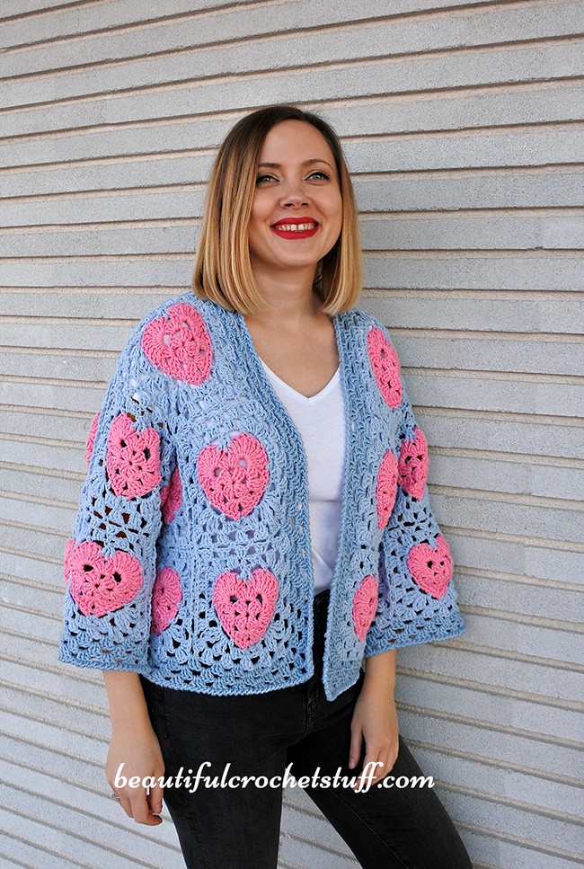 Crochet Granny Heart Square Cardigan Pattern