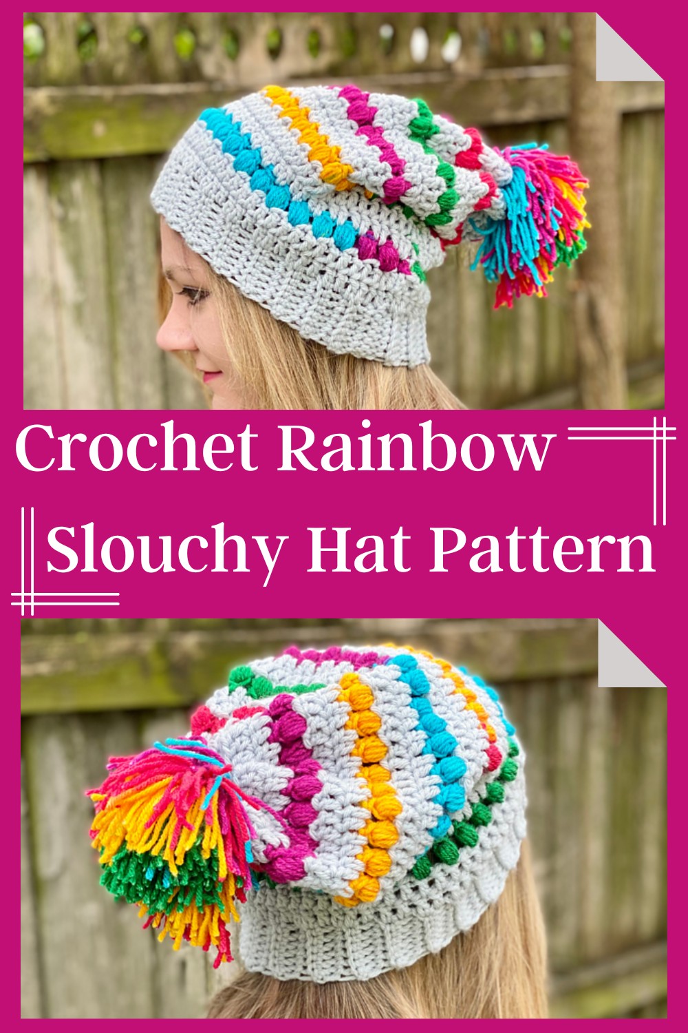 Crochet Grey And Rainbow Slouchy Hat Pattern