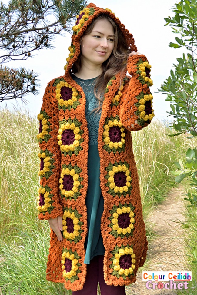 Crochet Sunflower Granny Square Cardigan Pattern