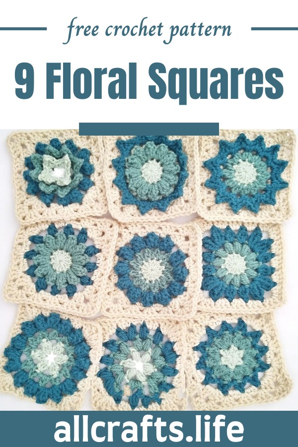 Crochet 9 Floral Squares Pattern