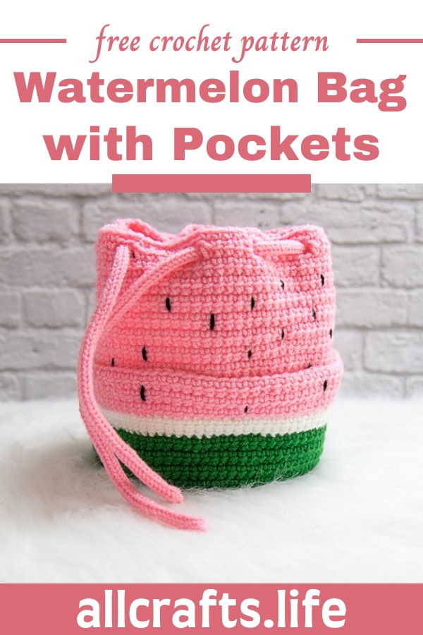 Crochet Watermelon Bag with Pockets Pattern