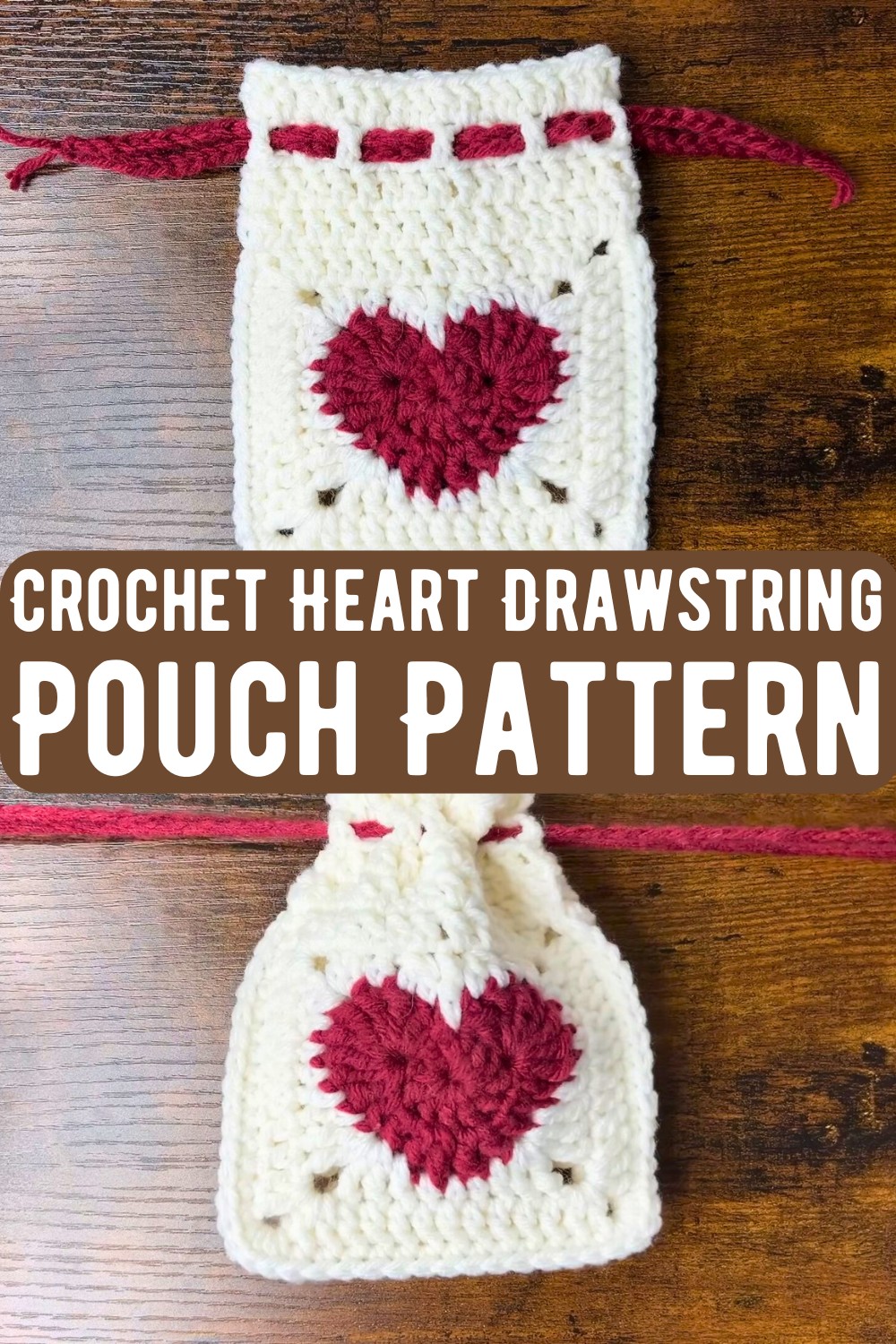 Crochet Heart Drawstring Pouch Pattern