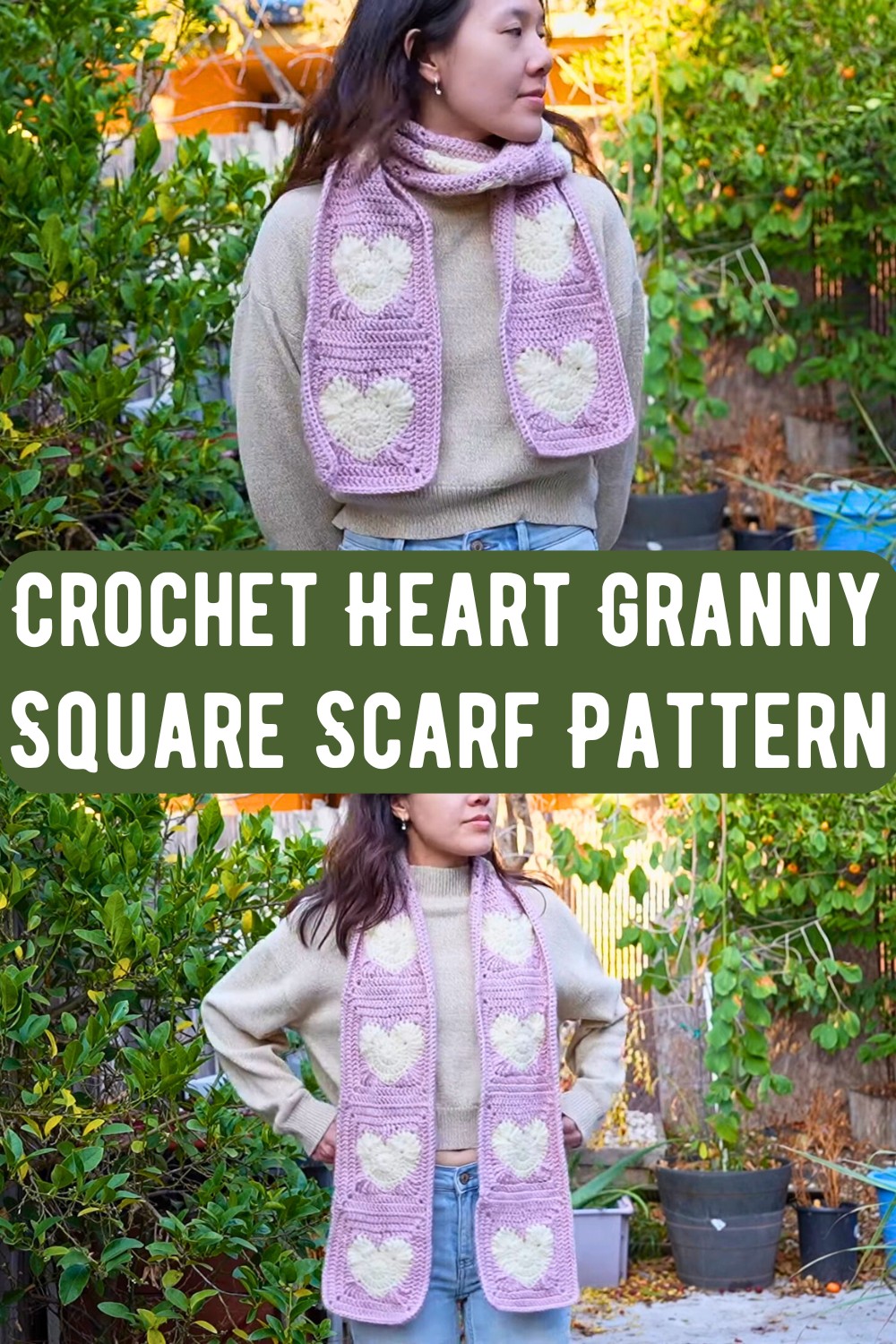 Crochet Heart Granny Square Scarf Pattern