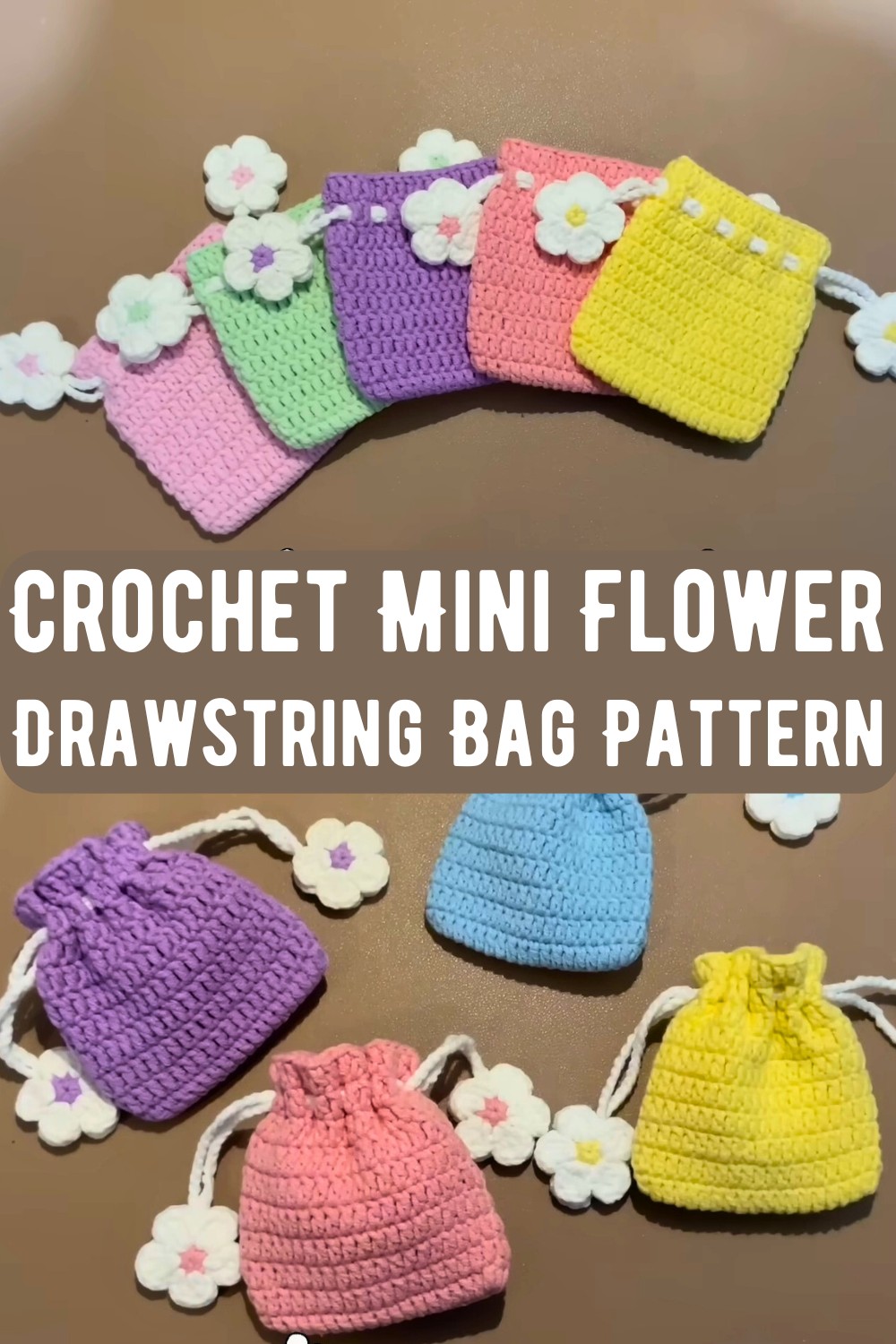 Crochet Mini Flower Drawstring Bag Pattern