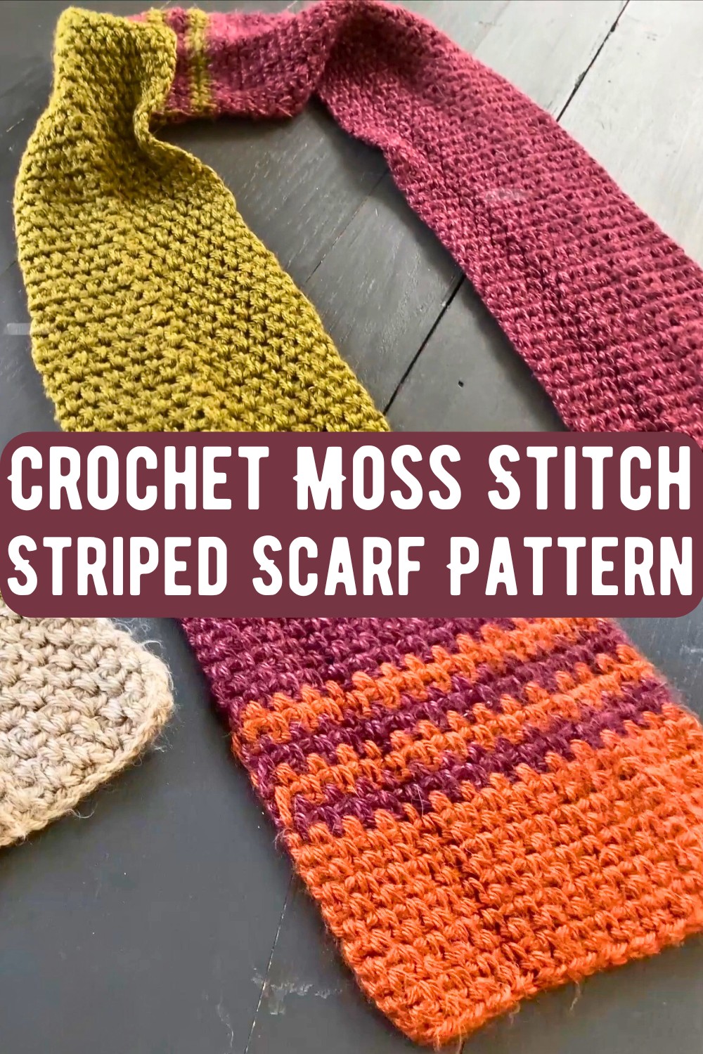 Crochet Moss Stitch Striped Scarf Pattern