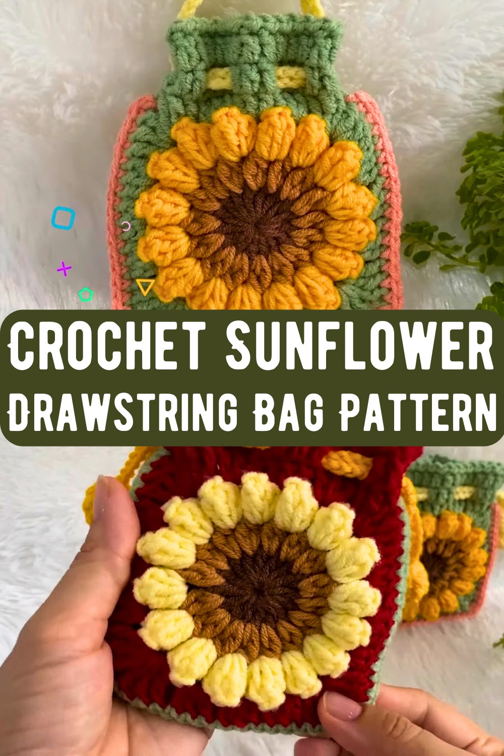 Crochet Sunflower Drawstring Bag Pattern