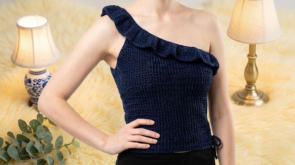 Crochet Ruffle One Shoulder Top Pattern 5