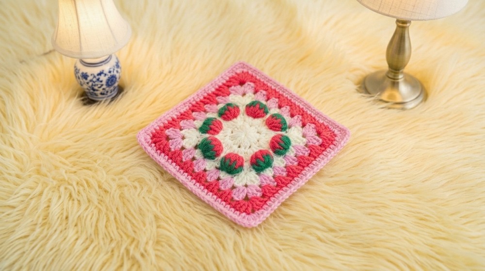 Crochet Strawberry Granny Square Pattern 5