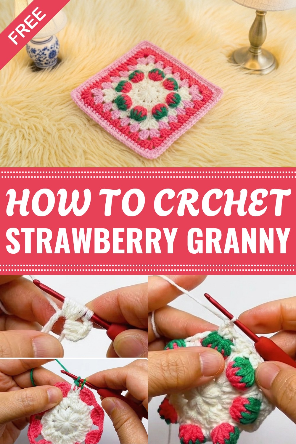 Crochet Strawberry Granny Square Pattern