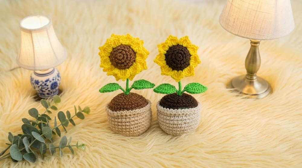 Crochet Sunflower Pot Pattern 5