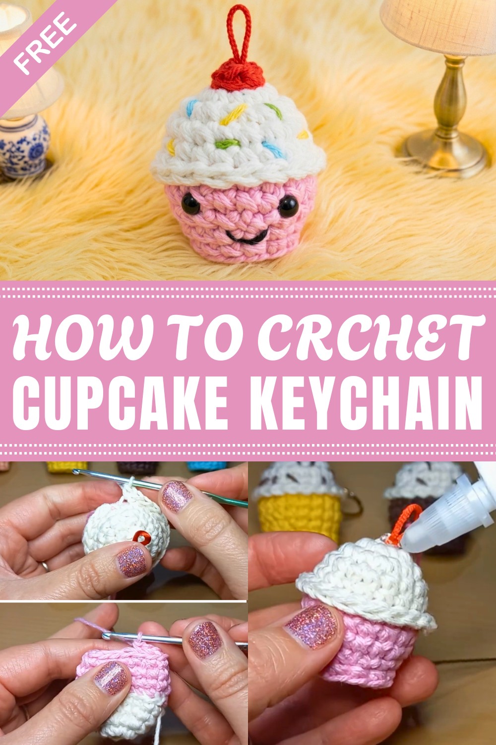 Crochet Cupcake Keychain Pattern