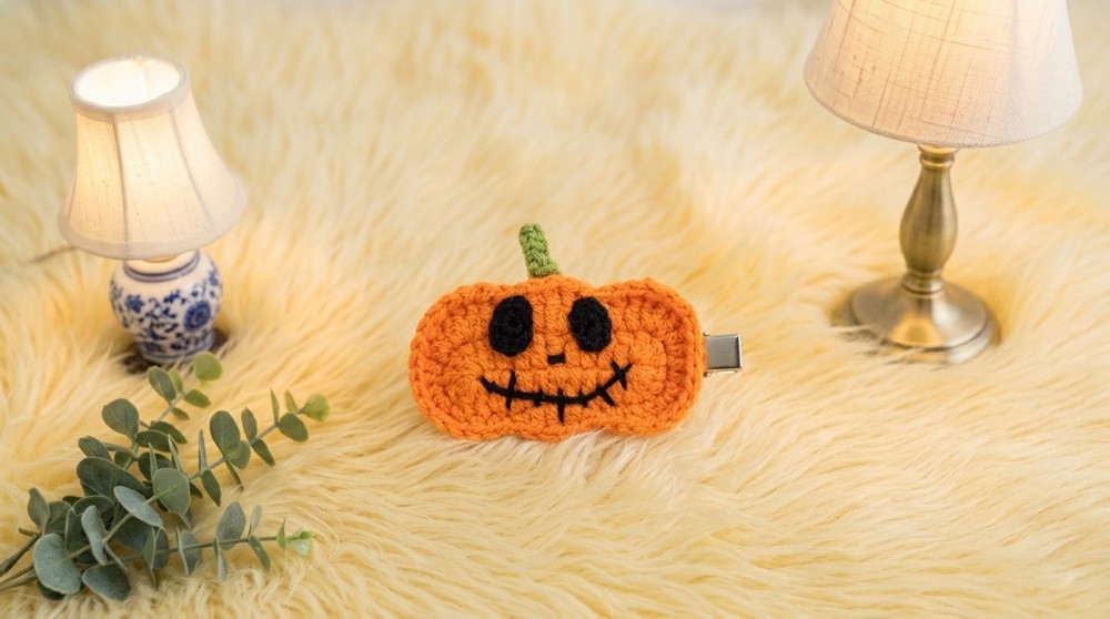 Crochet Halloween Pumpkin Hair Clip Pattern 4