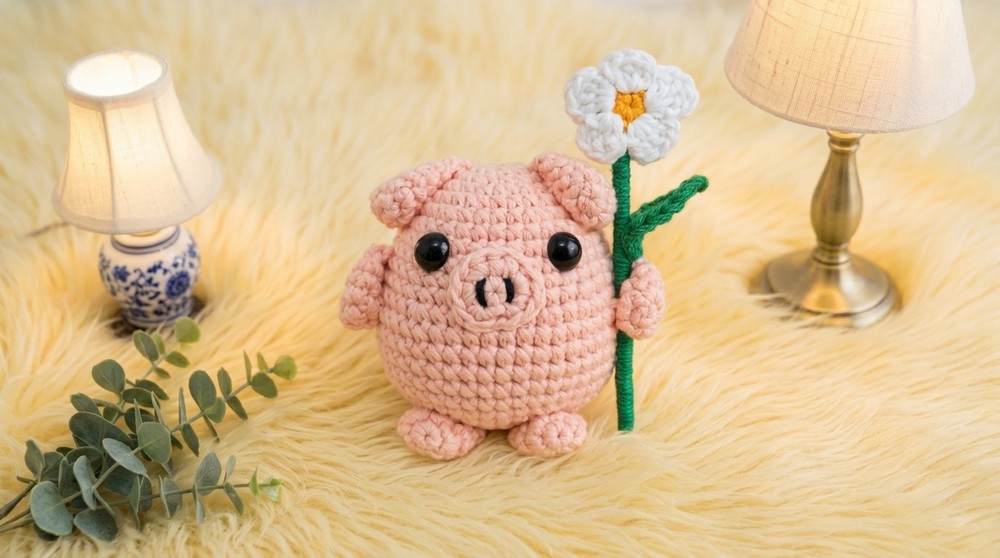 Crochet Pig With Flower Pattern 4