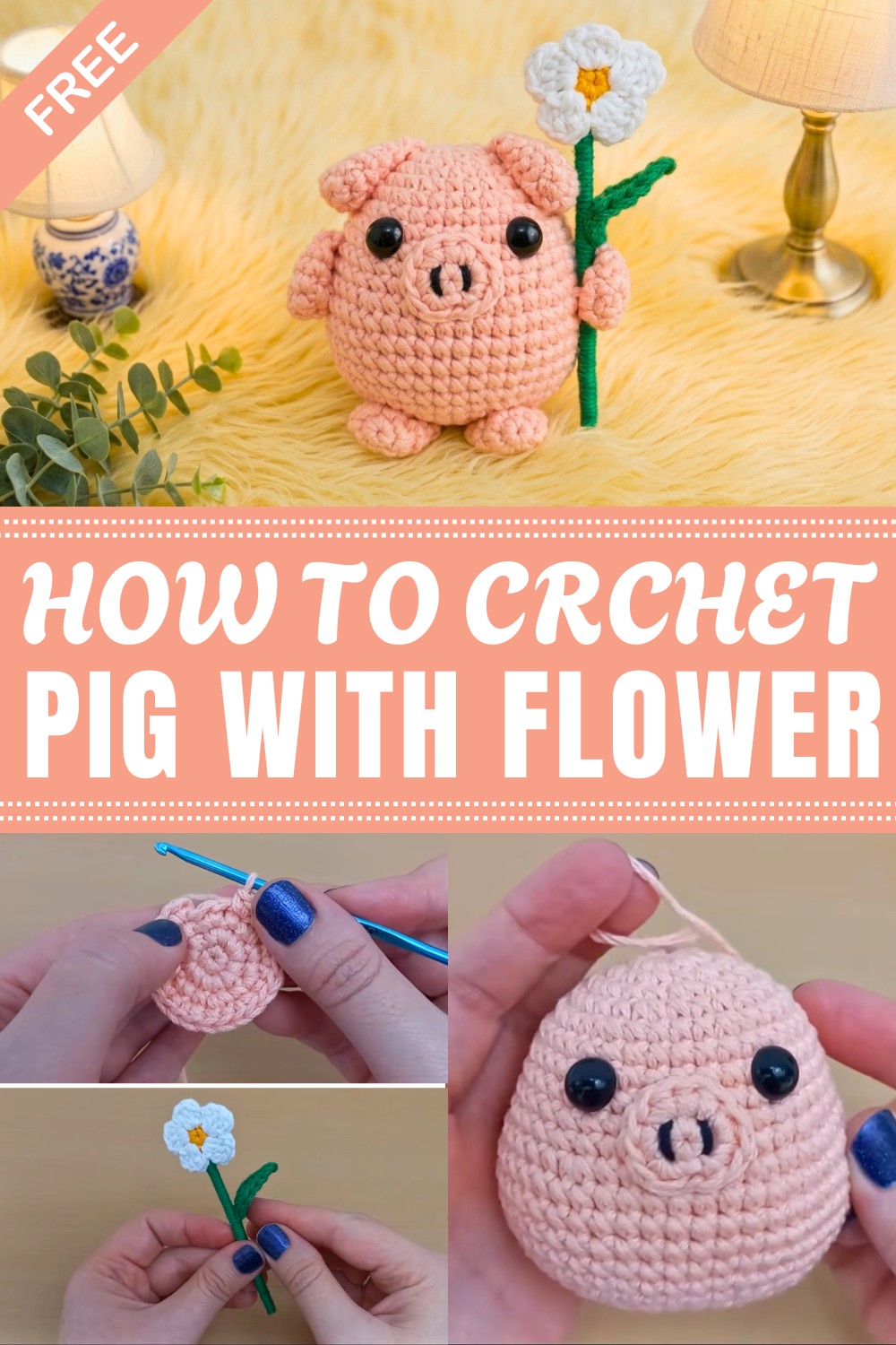 Crochet Pig With Flower Pattern