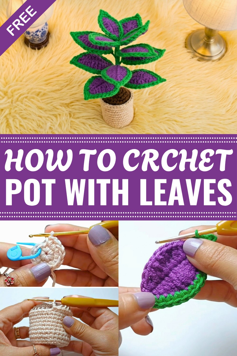 Crochet Pot With Leaves Pattern