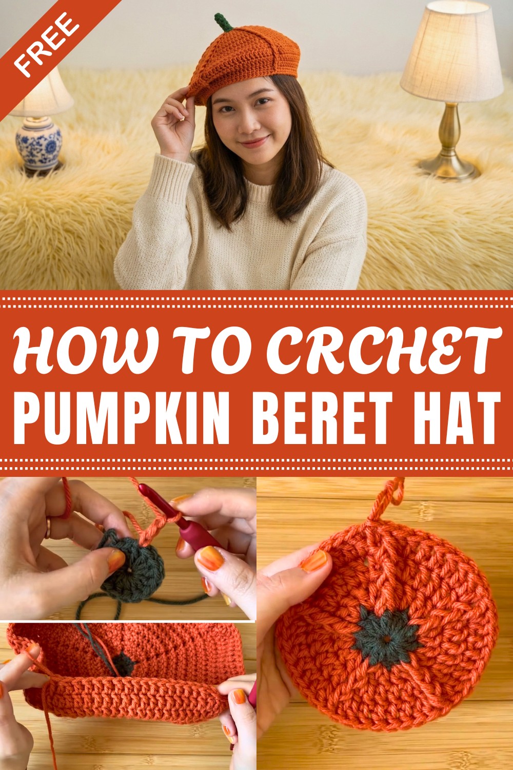 Crochet Pumpkin Beret Hat Pattern