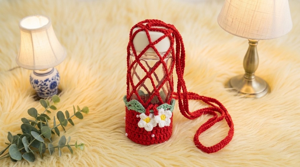 Crochet Strawberry Bottle Holder Pattern 4