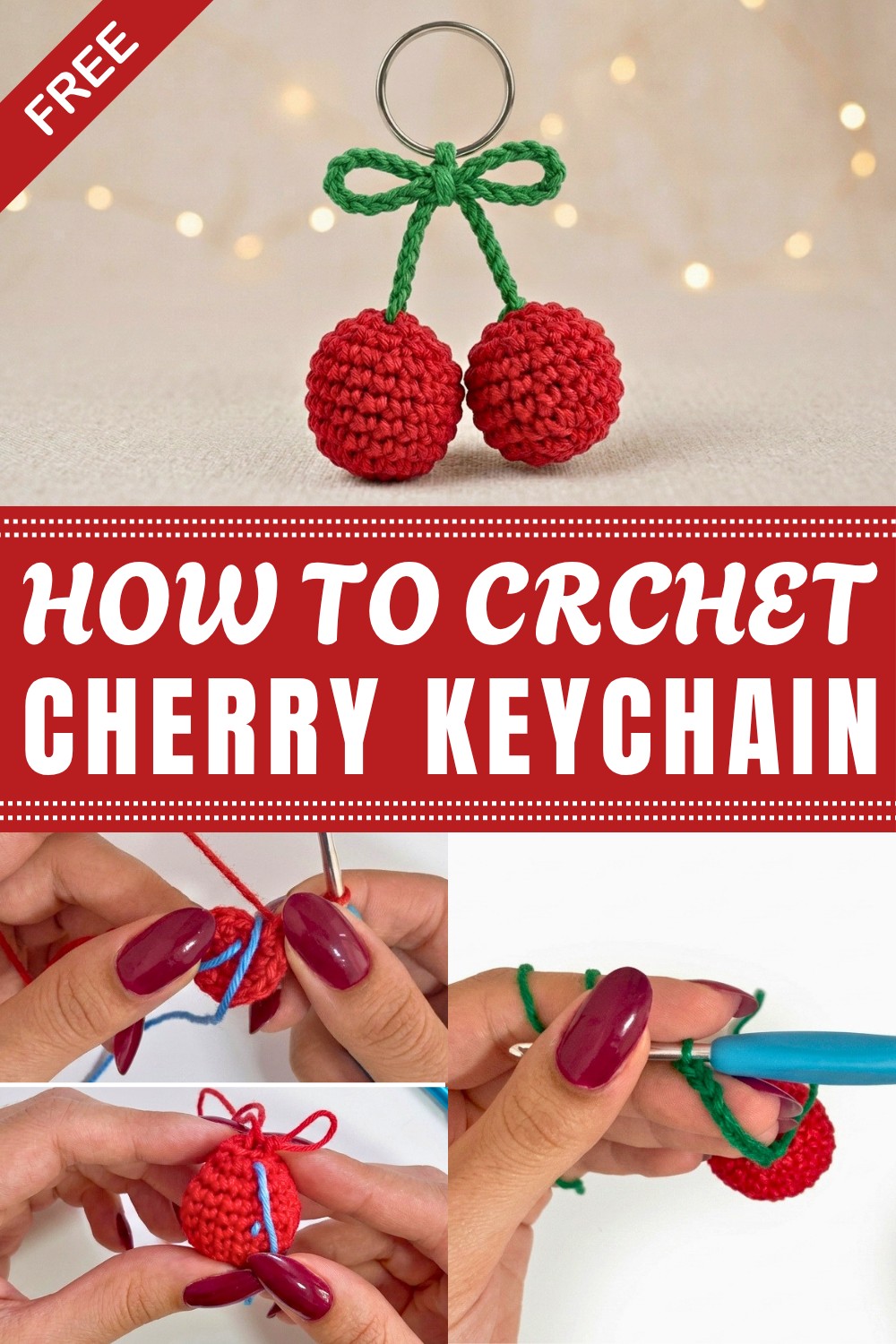 Crochet Cherry Keychain Pattern