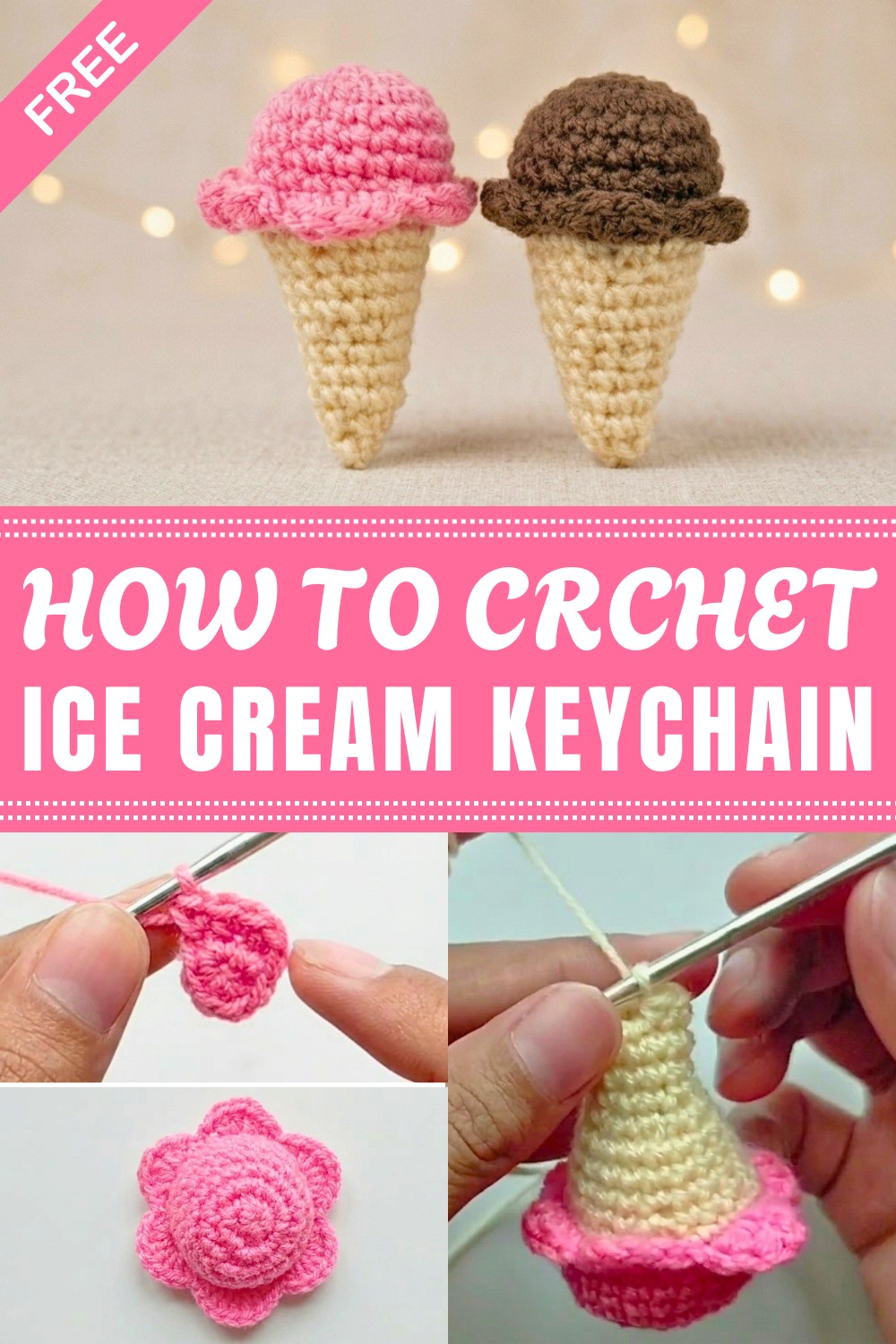 Crochet Ice Cream Keychain Pattern