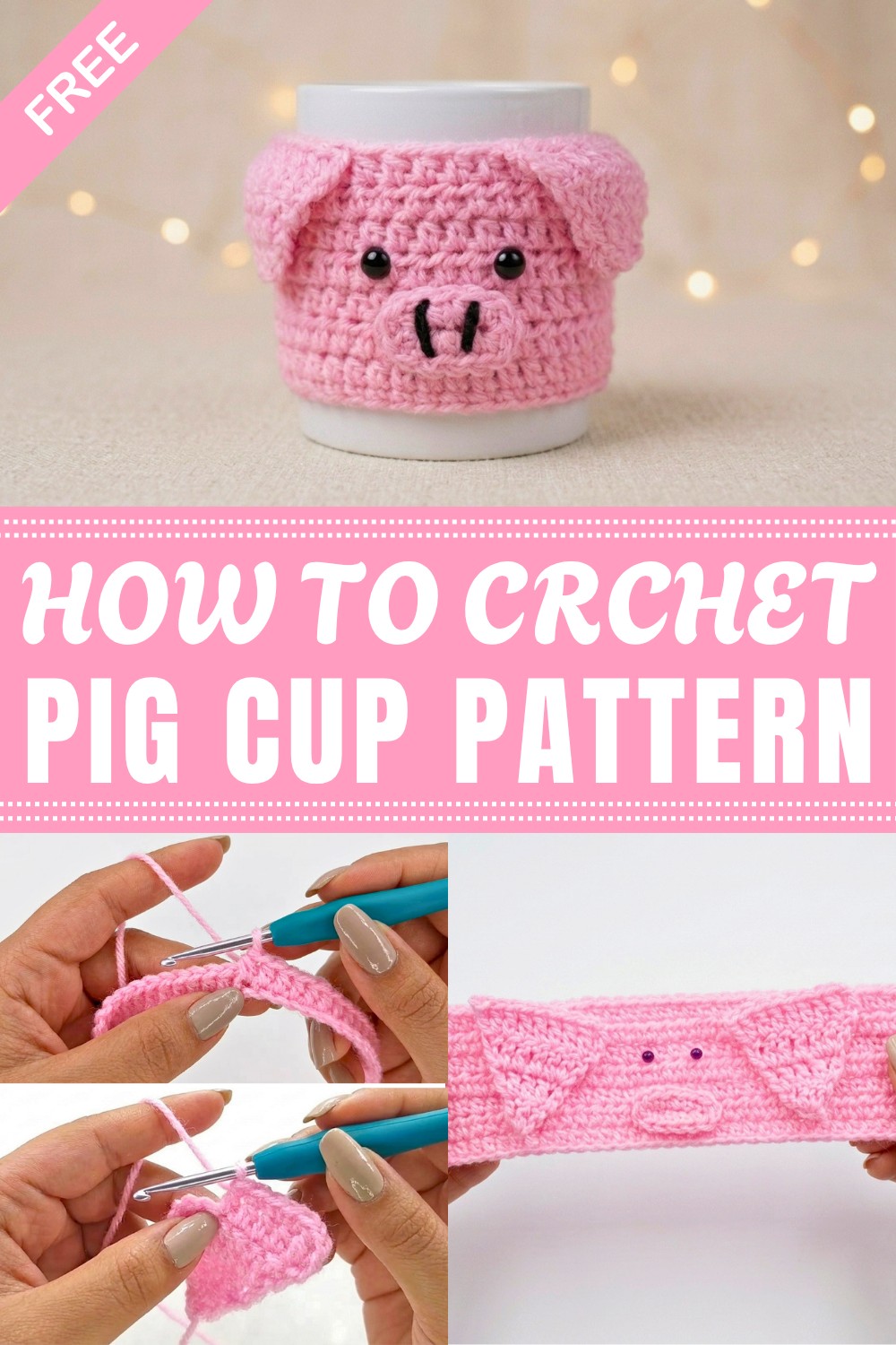 Crochet Pig Cup Cozy Pattern