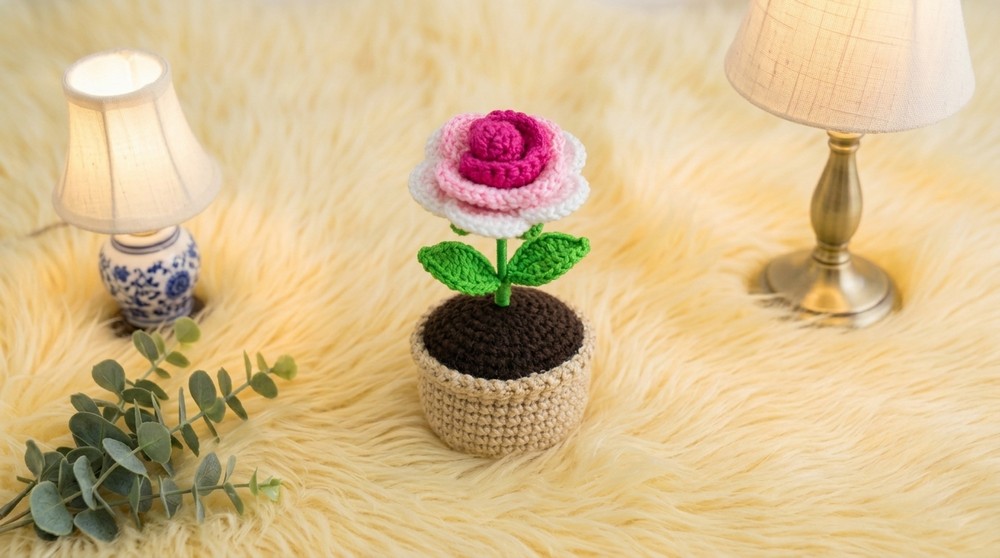 Crochet Rose Pot Pattern 4