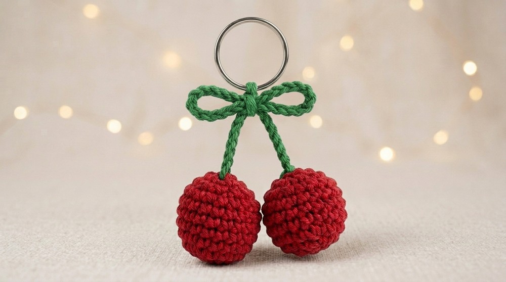 Crochet Cherry Keychain Pattern 4