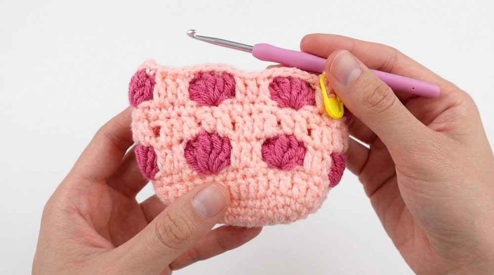 Crochet Heart Drawstring Bag Pattern 3